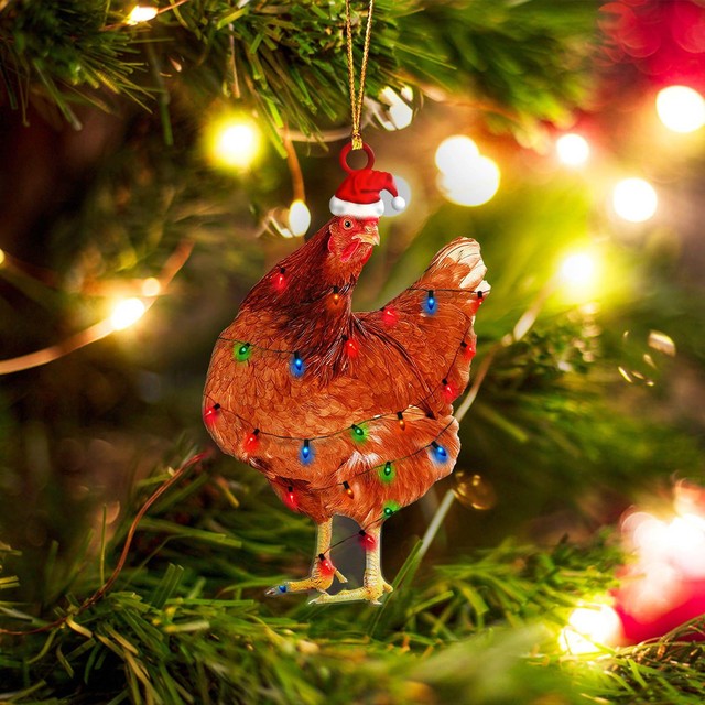 Christmas Tree Decoration Chicken Ornament Cock With String Light 2d  Acrylic Flat Pattern Hanging Ornament Rooster Pendant Decor - AliExpress